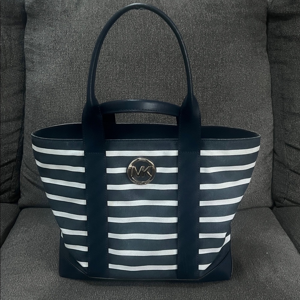Michael Kors Navy and White Striped Tote Bag
